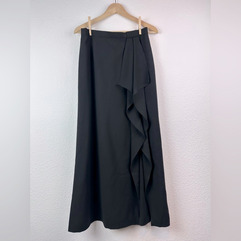 Escada Virgin Wool Side Slit Ruffle Midi Skirt